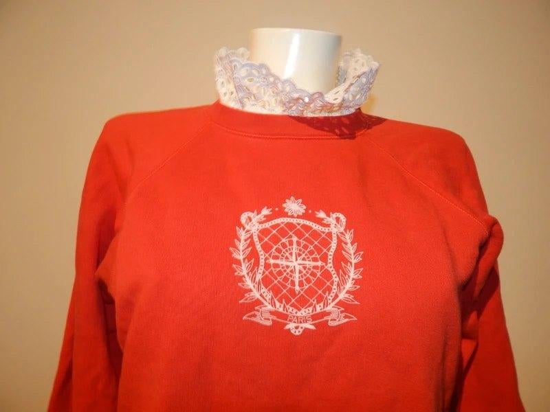 Sandro schattige sweater wit broderie kraagje opdruk 36/38, Verzenden, Sandro, Zo goed als nieuw, Maat 36 (S)