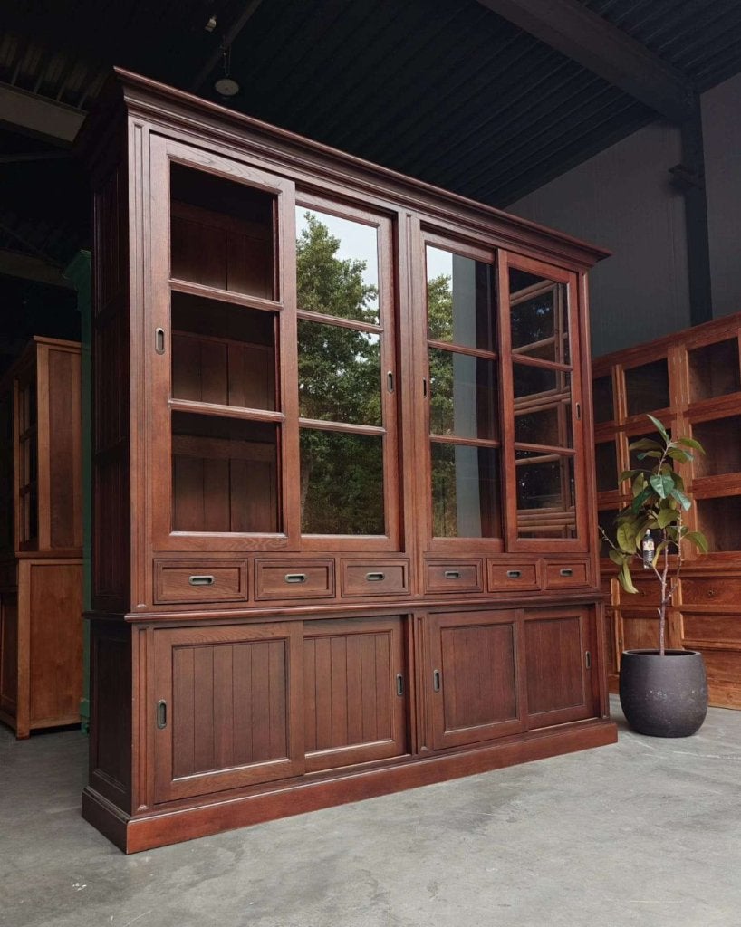 Grote eikenhouten notariskast | Brede buffetkast #0522, Gebruikt, -, 200 cm of meer, -
