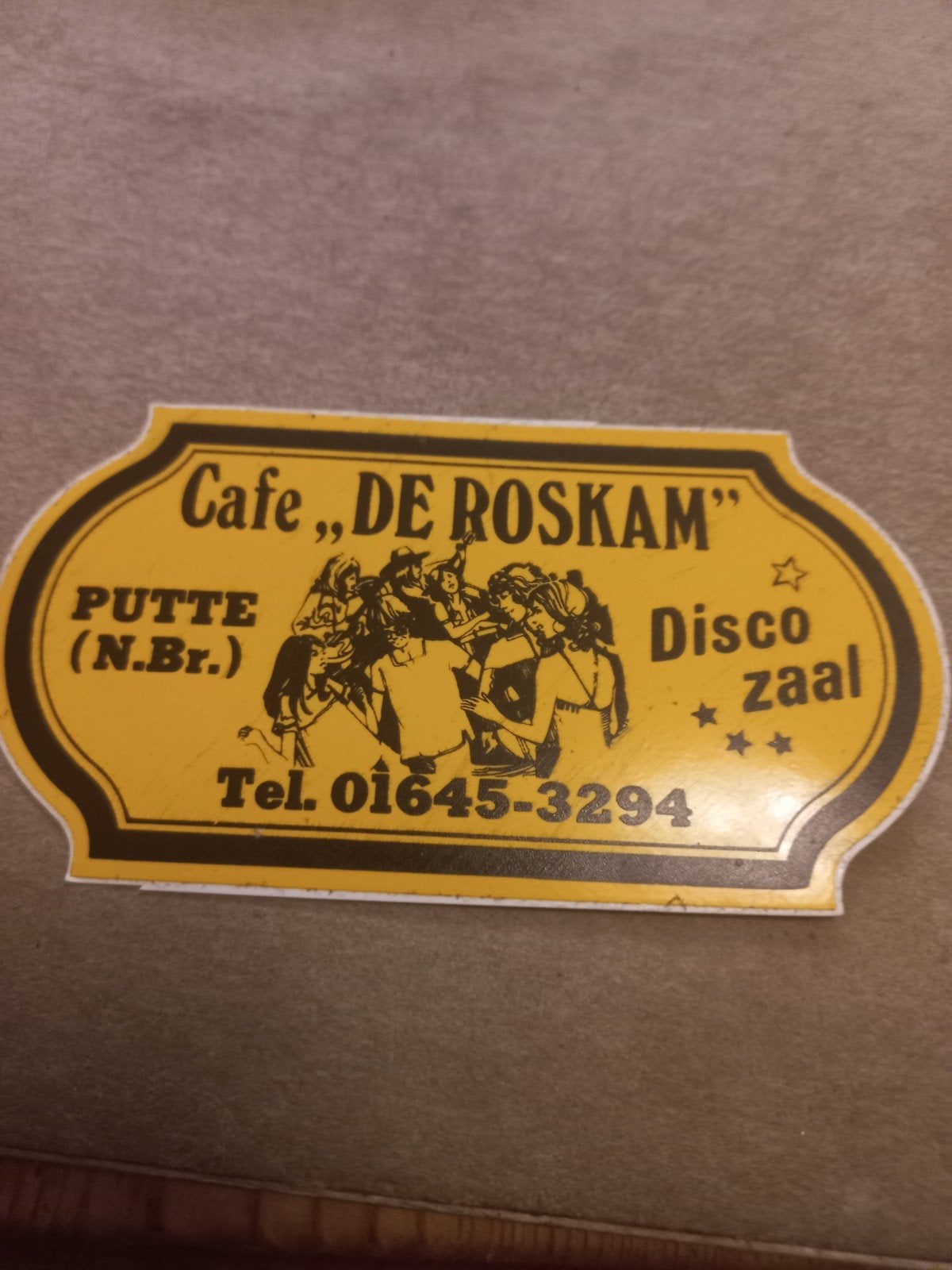Vintage reclamesticker Cafe "DE ROSKAM" Putte (N.Br.), Ophalen of Verzenden, Gebruikt