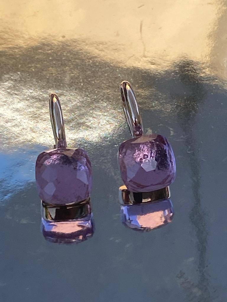 Pomellato stijl oorbellen met violetkleurige steen, Overige materialen, Hangers, Verzenden, Paars