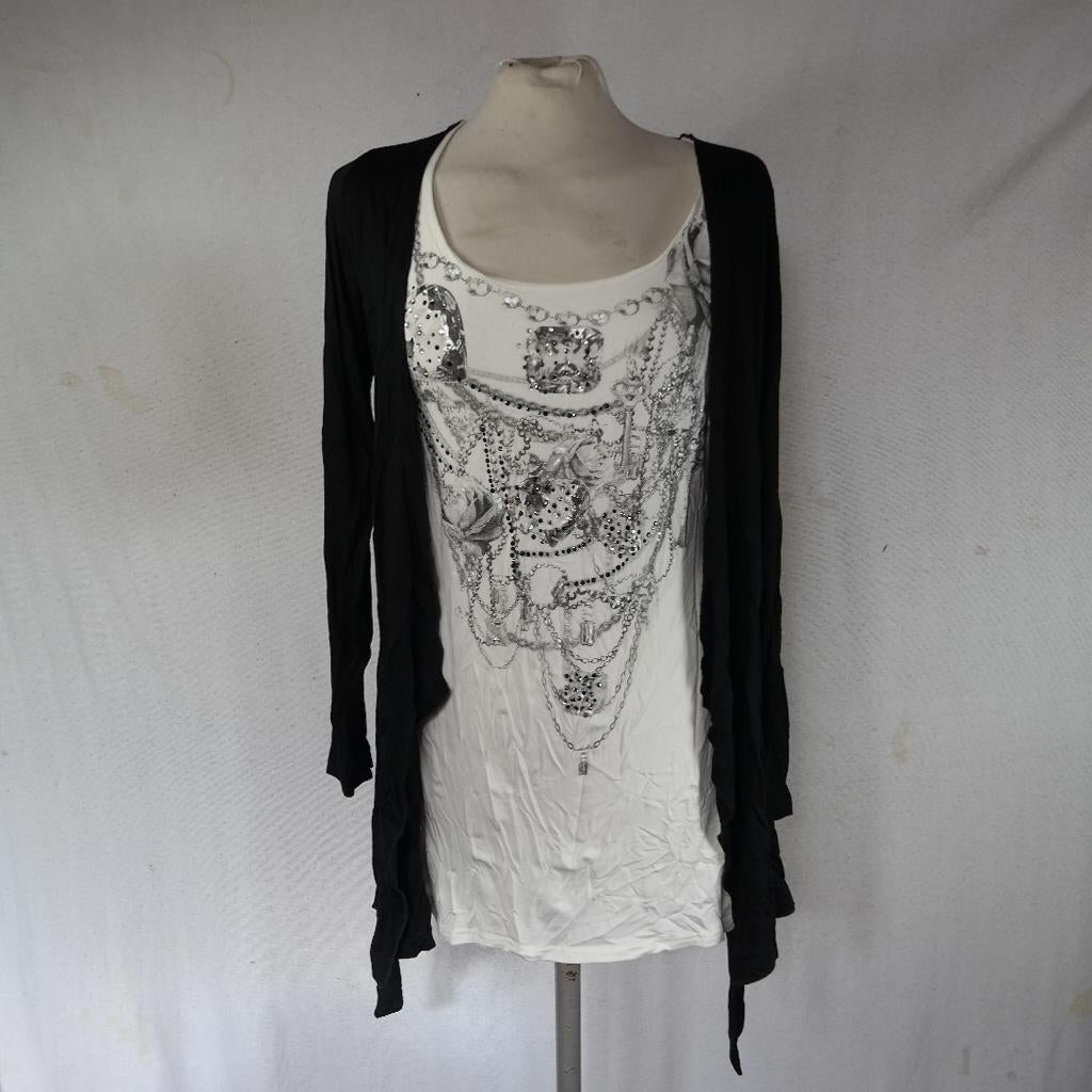 Prachtig zwart-wit shirt.Strass.Kant.Mt M.Merk Jane Norman, Maat 38/40 (M), ., Wit, Ophalen of Verzenden