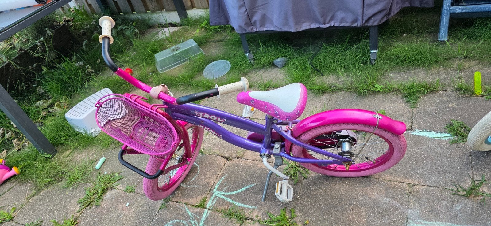 Leuke paars-roze kinderfiets met mandje, Ophalen, Terugtraprem, TROY, 16 tot 20 inch