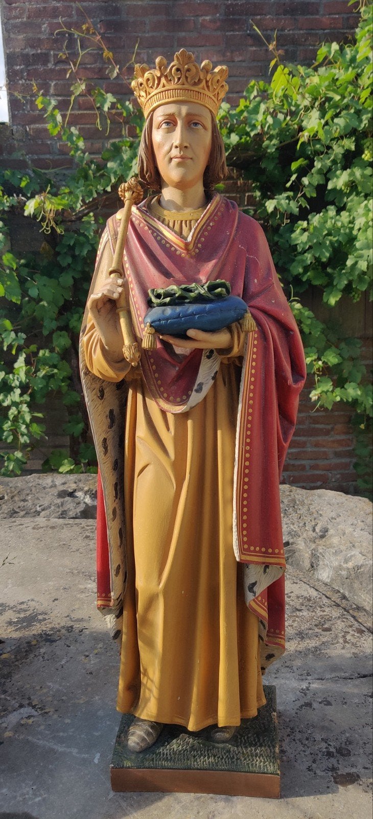 Houten Saint Louis IX Heilge Lodewijk ca 1890, 83 cm polychr, Ophalen