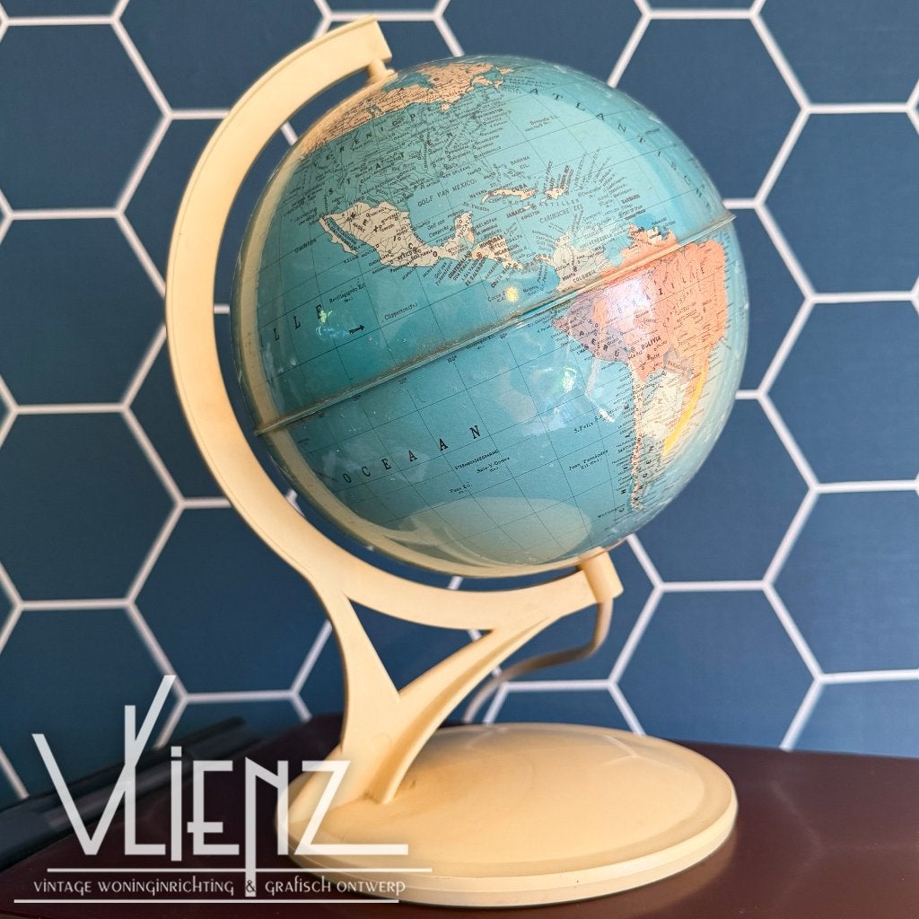 Vintage, retro wereldbol met verlichting Rico Florence, Huis en Inrichting, 16 cm, Eerste Nederlandsche Globe Industrie Zwolle