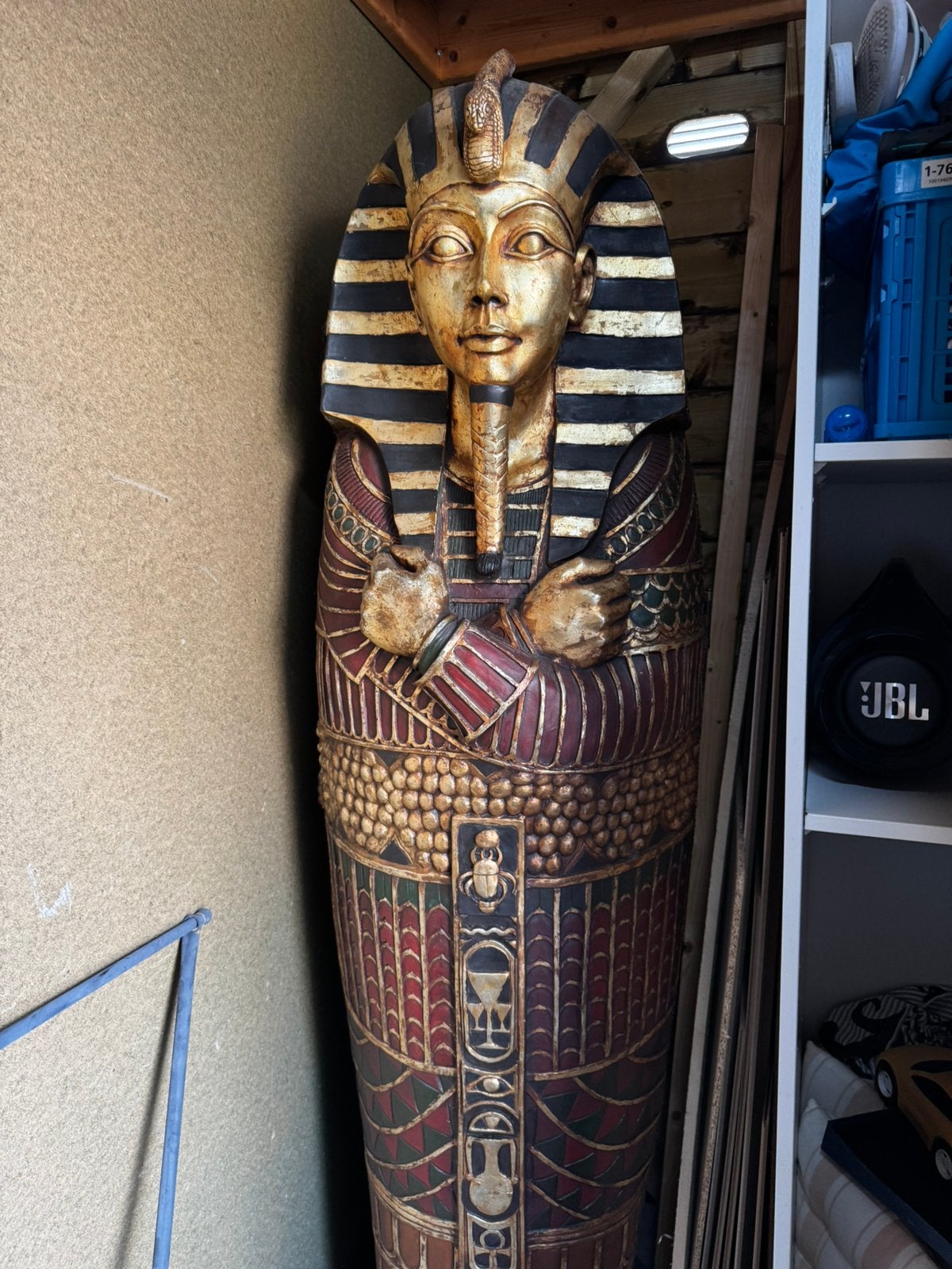 Te koop: bijzondere Egyptische sarcofaag – drankenkast, Ophalen, Houtsnijwerk, 1 meter - 2 meter, Hout