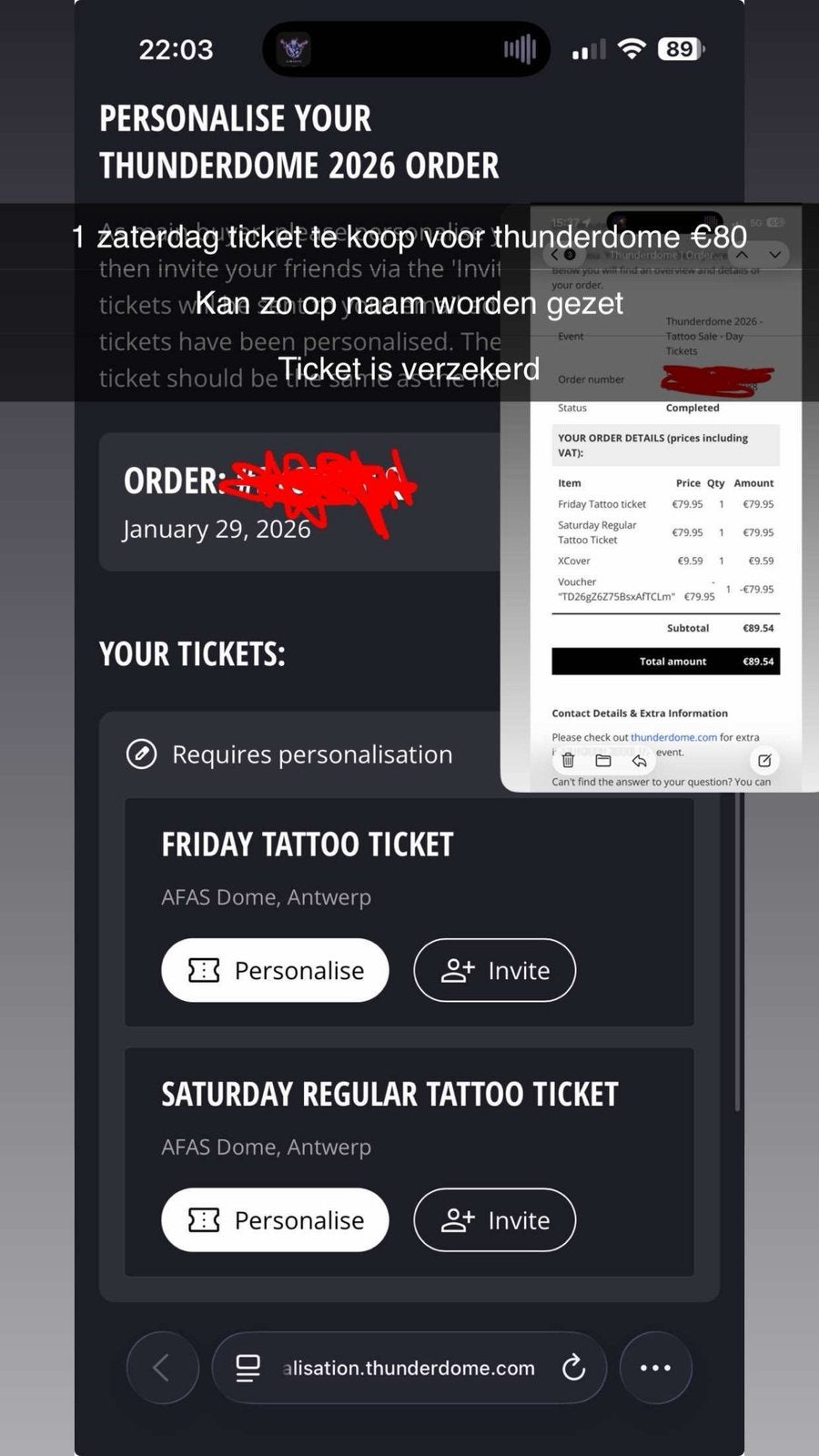 Thunderdome ticket (zaterdag) 2026, Tickets en Kaartjes, Evenementen en Festivals, Eén persoon
