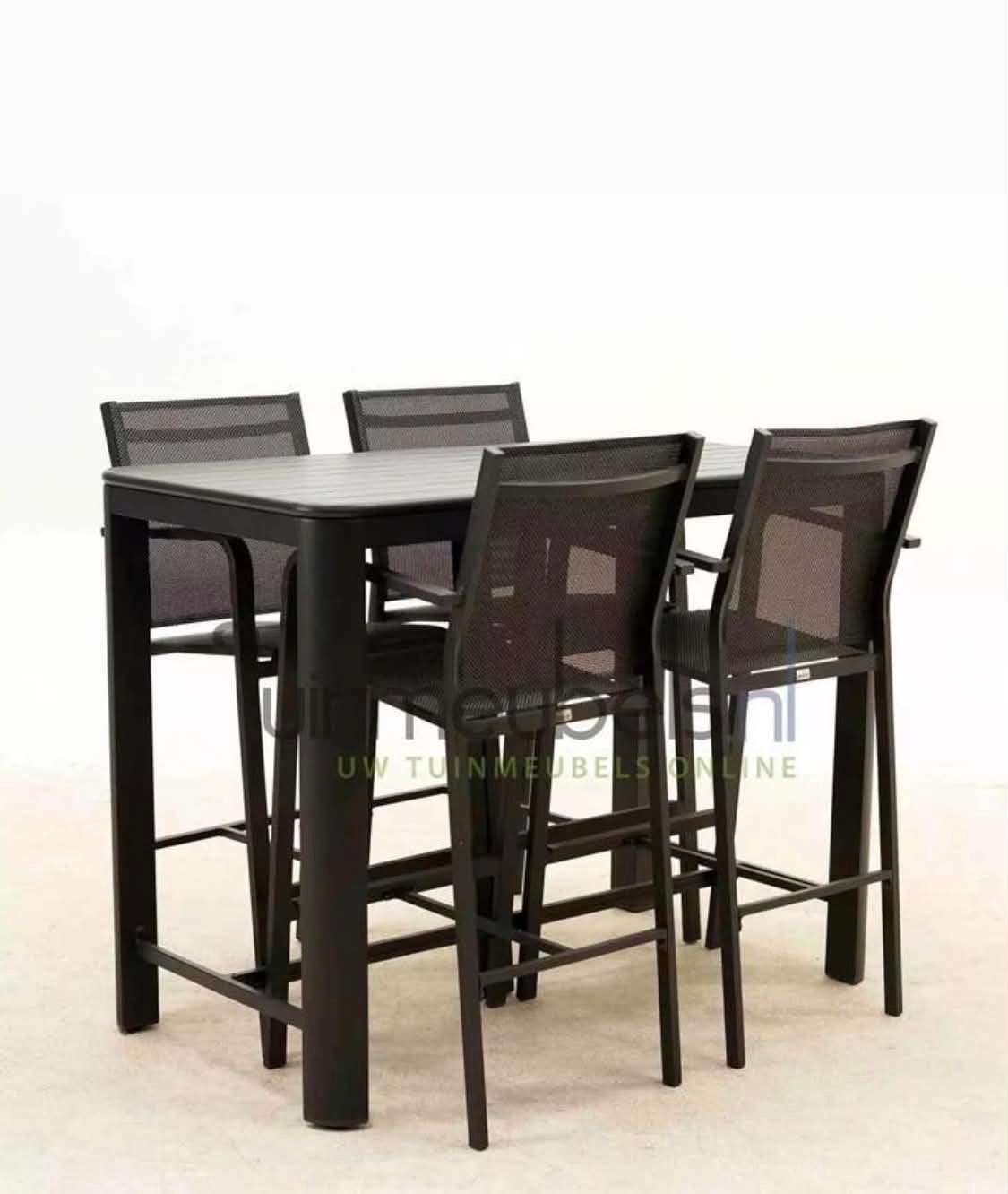 Hoge tuinset met 4 stoelen - Aluminium en Textileen, Ophalen, 4 zitplaatsen, Gebruikt, Eettafel
