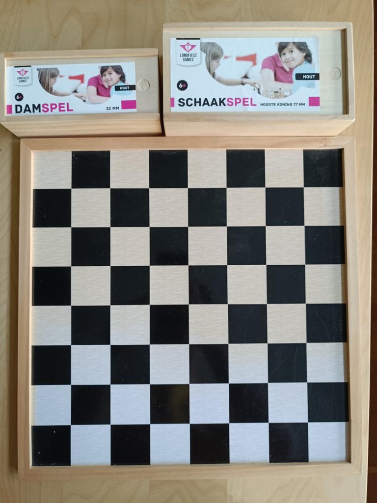 Houten Schaak- en Damspel - Longfield Games, Een of twee spelers, Ophalen, Zo goed als nieuw, Longfield Games