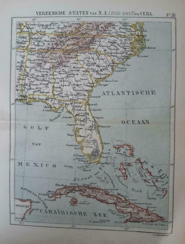 76 / Litho uit 1882 van J. Kuyper Amerika, Florida, Georgia, Ophalen of Verzenden