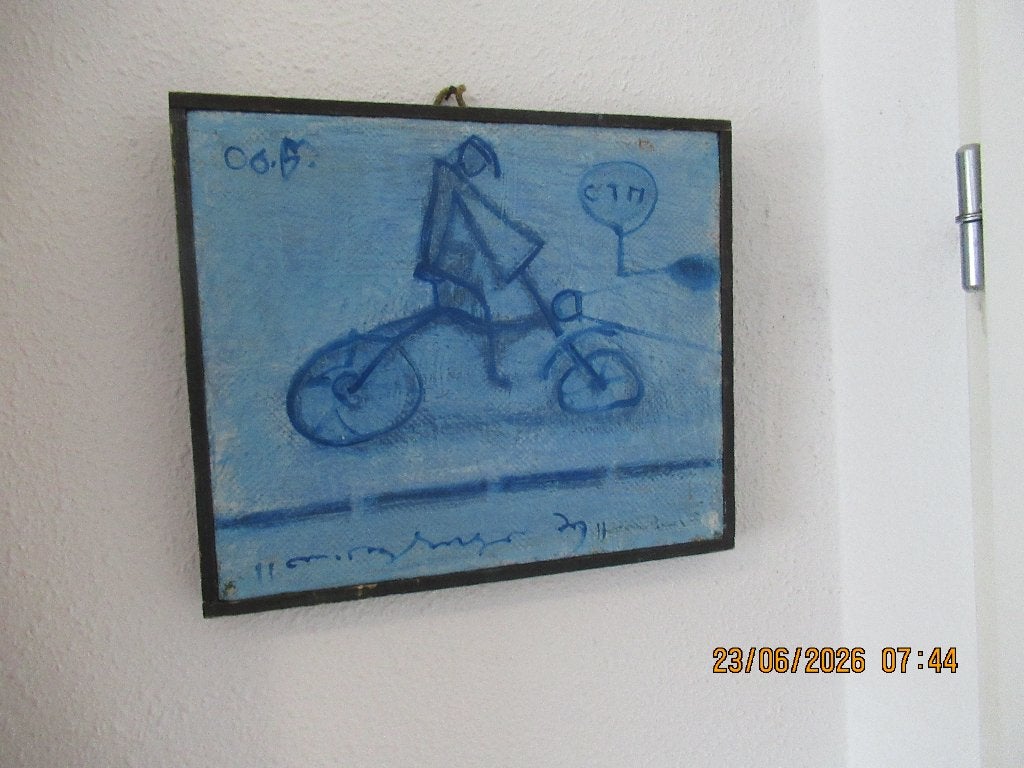 Oud Olieverf Fietser, Olieverf, Overige onderwerpen, Abstract, Doek