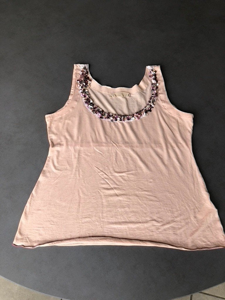 Pastel oranje Schumacher top, maat L = M, Maat 38/40 (M), Verzenden, Oranje, Zo goed als nieuw