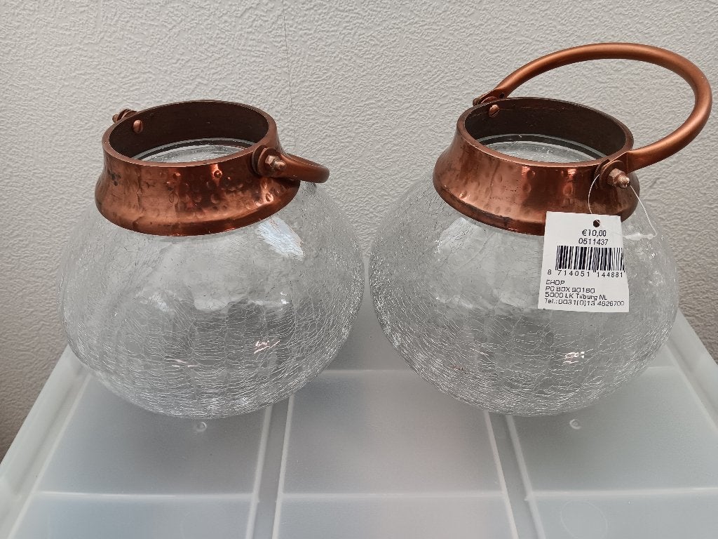 mooie nieuwe glazen windlicht/vaas met melkglas, Huis en Inrichting, Ophalen, Nieuw, Glas, Overige typen