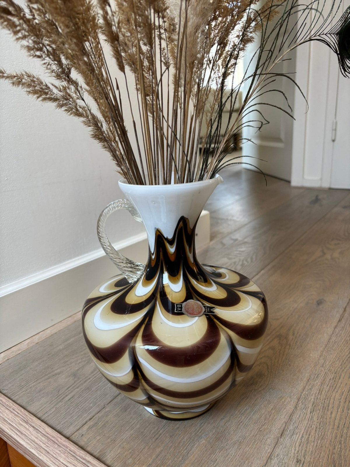 Mooie van Italiaans glas vaas. Van het Opaline Florence., Ophalen of Verzenden, Handgemaakt, 32 cm, Glas
