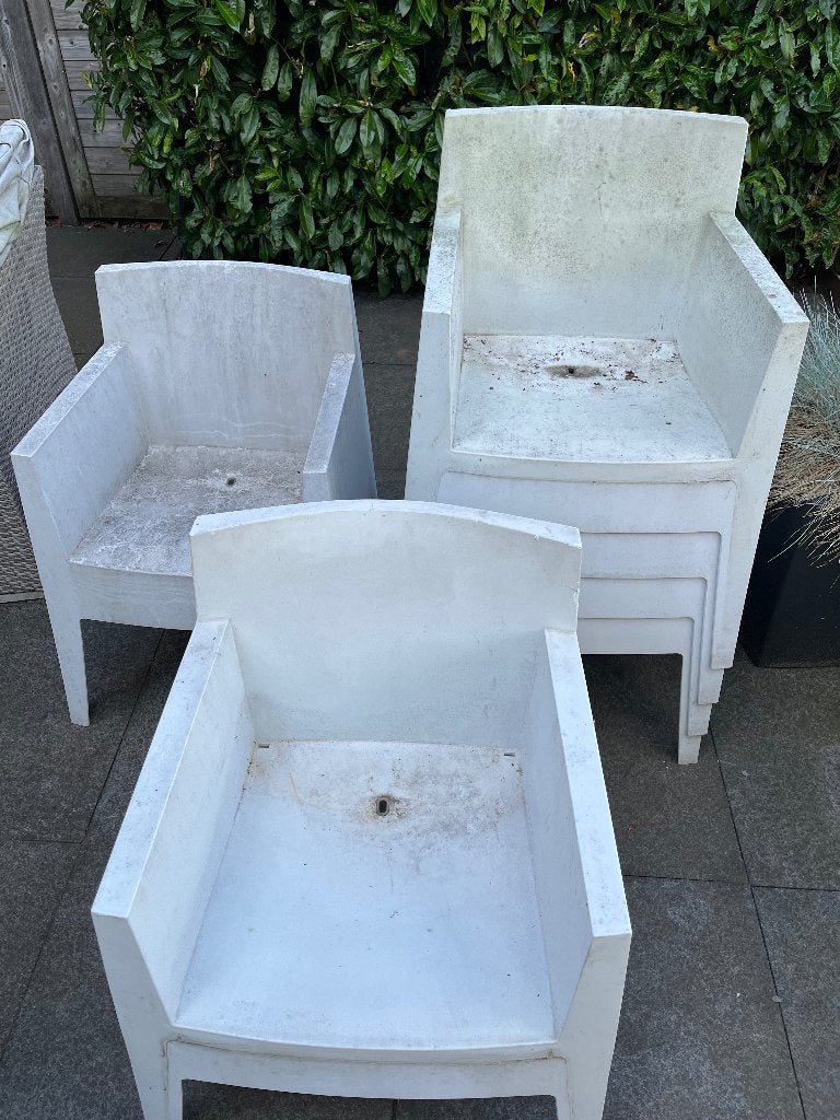 Philip Stark Driade stoelen 6x Opknappers, Ophalen, Gebruikt, Kunststof, Stapelbaar
