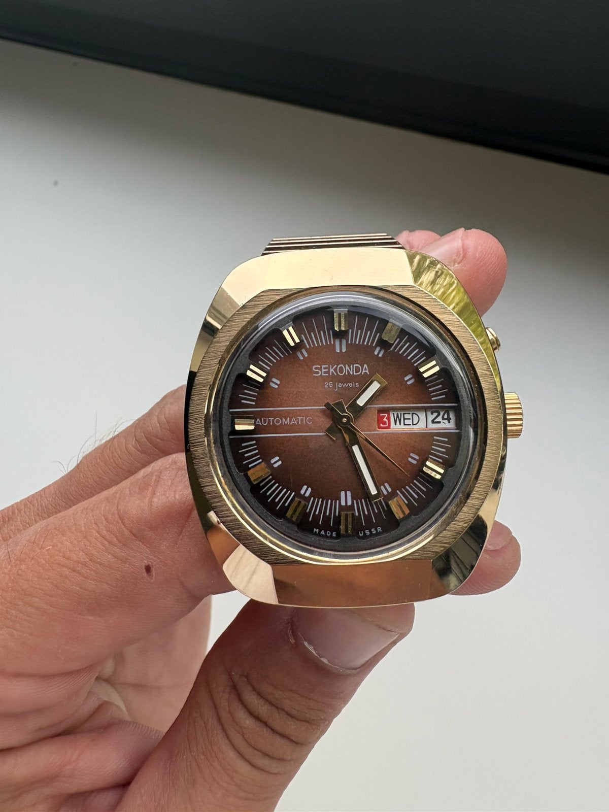 Sekonda Automatic 26 Jewels vintage horloge, Ophalen of Verzenden, Zo goed als nieuw, Leer, Overige merken