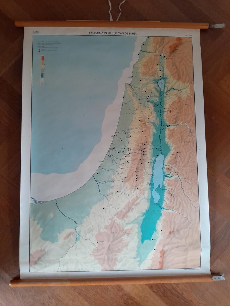 Landkaart schoolplaat ~ Palestina in de tijd van de Bijbel, Ophalen of Verzenden, Aardrijkskunde