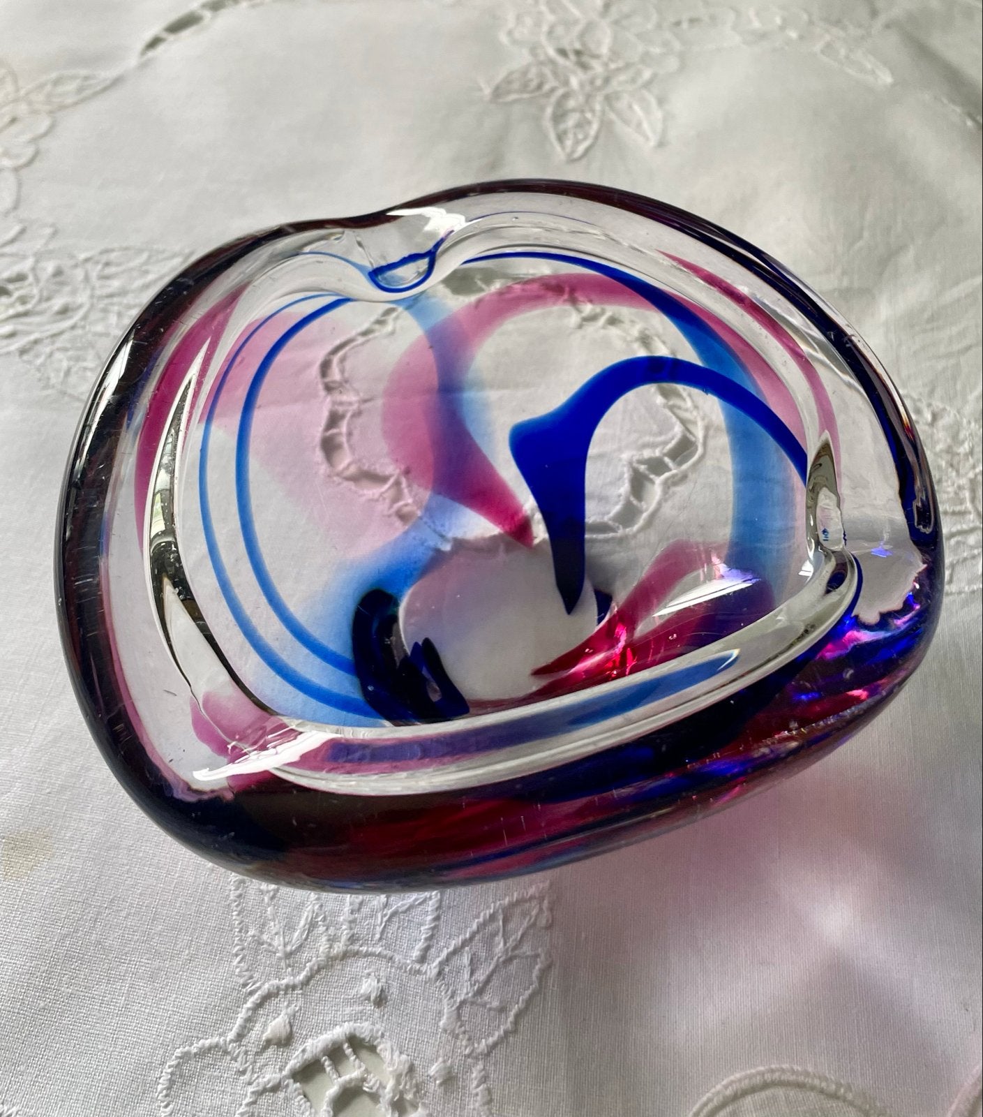 Vintage murano Asbak - Murano Stijl Roze Blauw, Ophalen of Verzenden