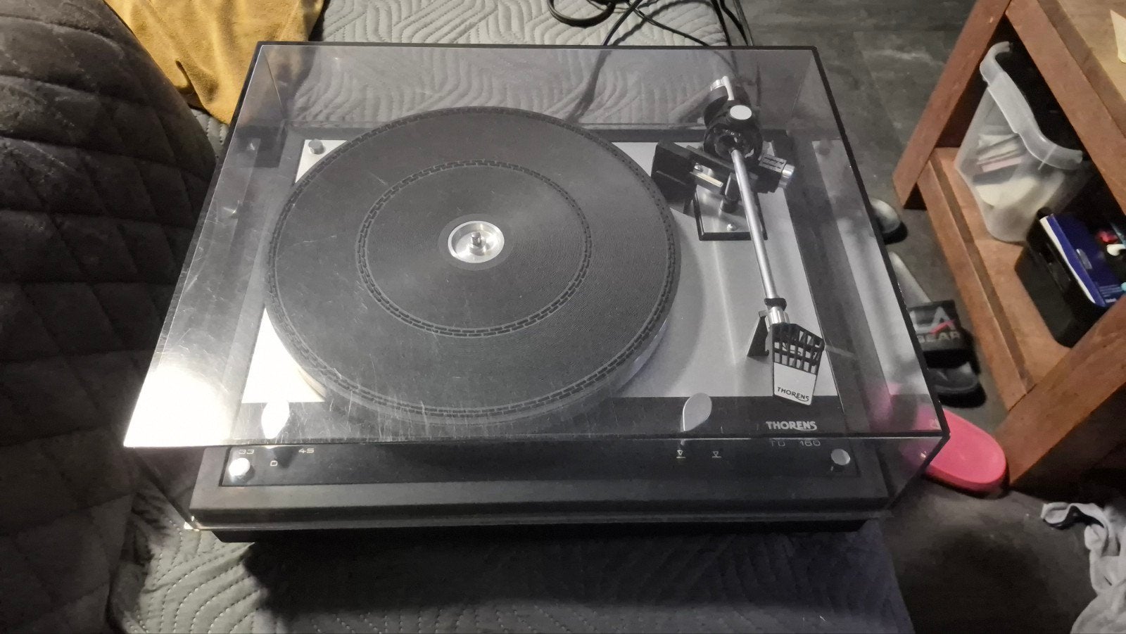 Thorens TD160 met zwarte aluminium behuizing., Ophalen, Thorens