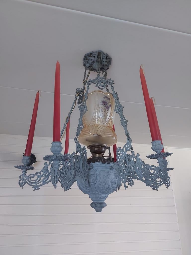 Antieke boerderijlamp (ca 1830) met toebehoren, Ophalen