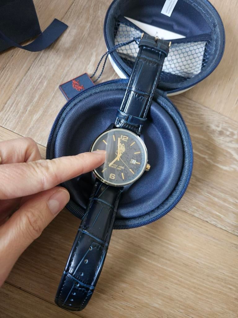 U.s. polo horloge nieuw! Blauwe lederen band met goud, Ophalen of Verzenden, Nieuw, Staal, Overige merken