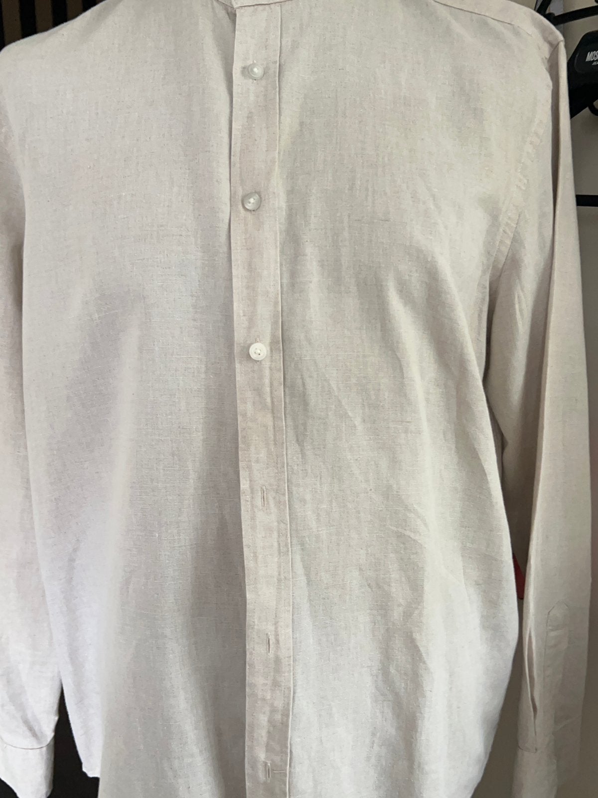 Kraagloos linnen herenhemd XL, Kleding | Heren, Overhemden, Ophalen of Verzenden, Zo goed als nieuw, Halswijdte 43/44 (XL)