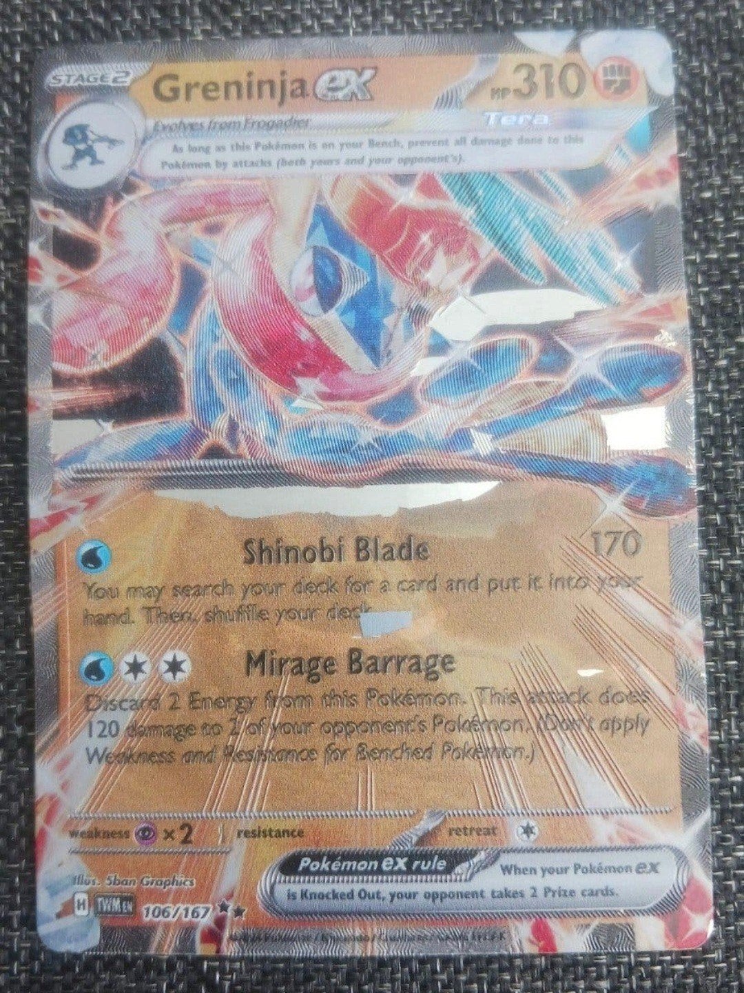 Greninja EX 106/167 Pokemon kaart - Zo goed als nieuw, Ophalen of Verzenden, Zo goed als nieuw, Losse kaart, Foil