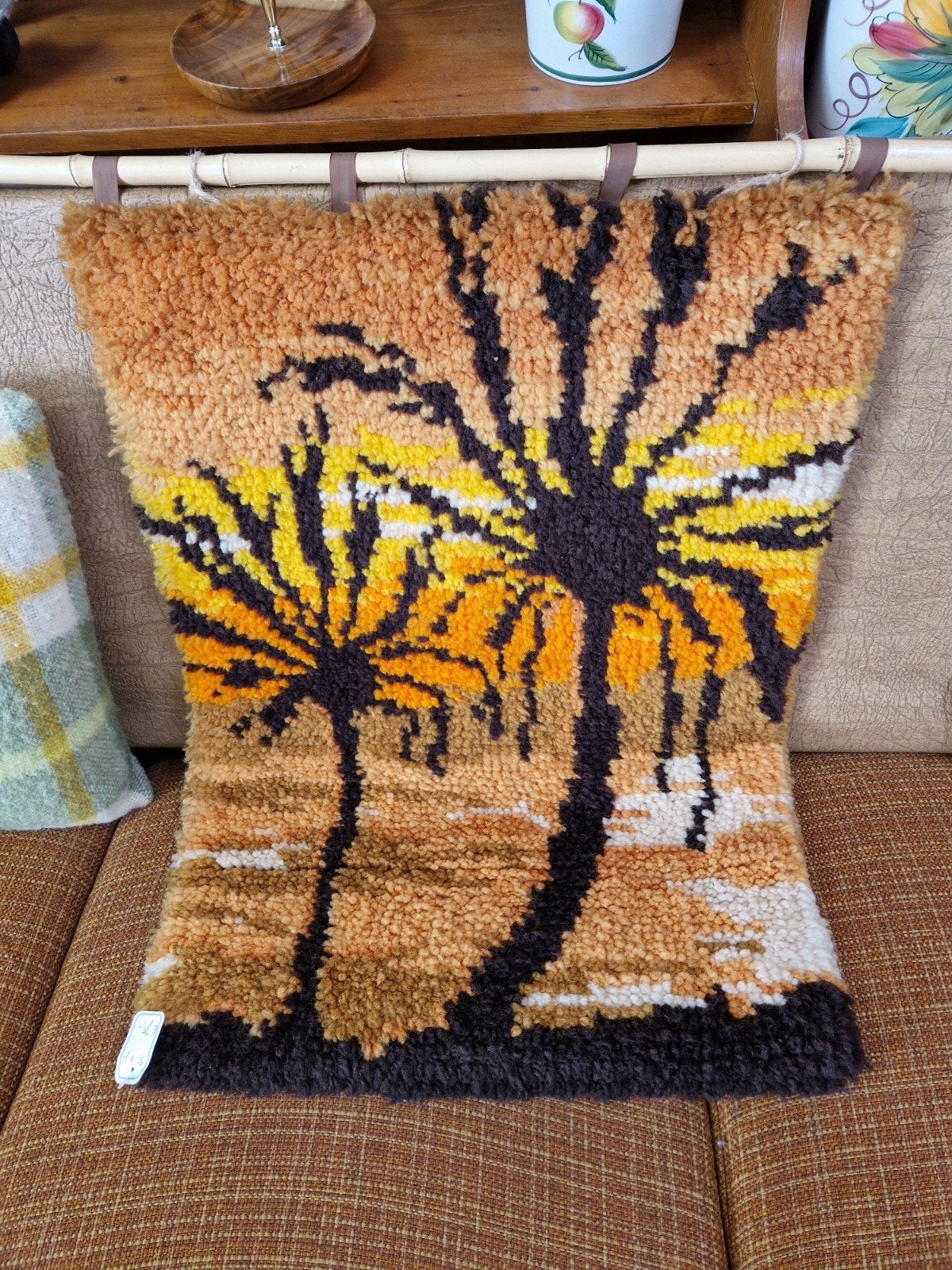 Vintage wandkleed met palmbomen - Jaren '70, 50 tot 100 cm, Zwart, Onbekend, Zo goed als nieuw
