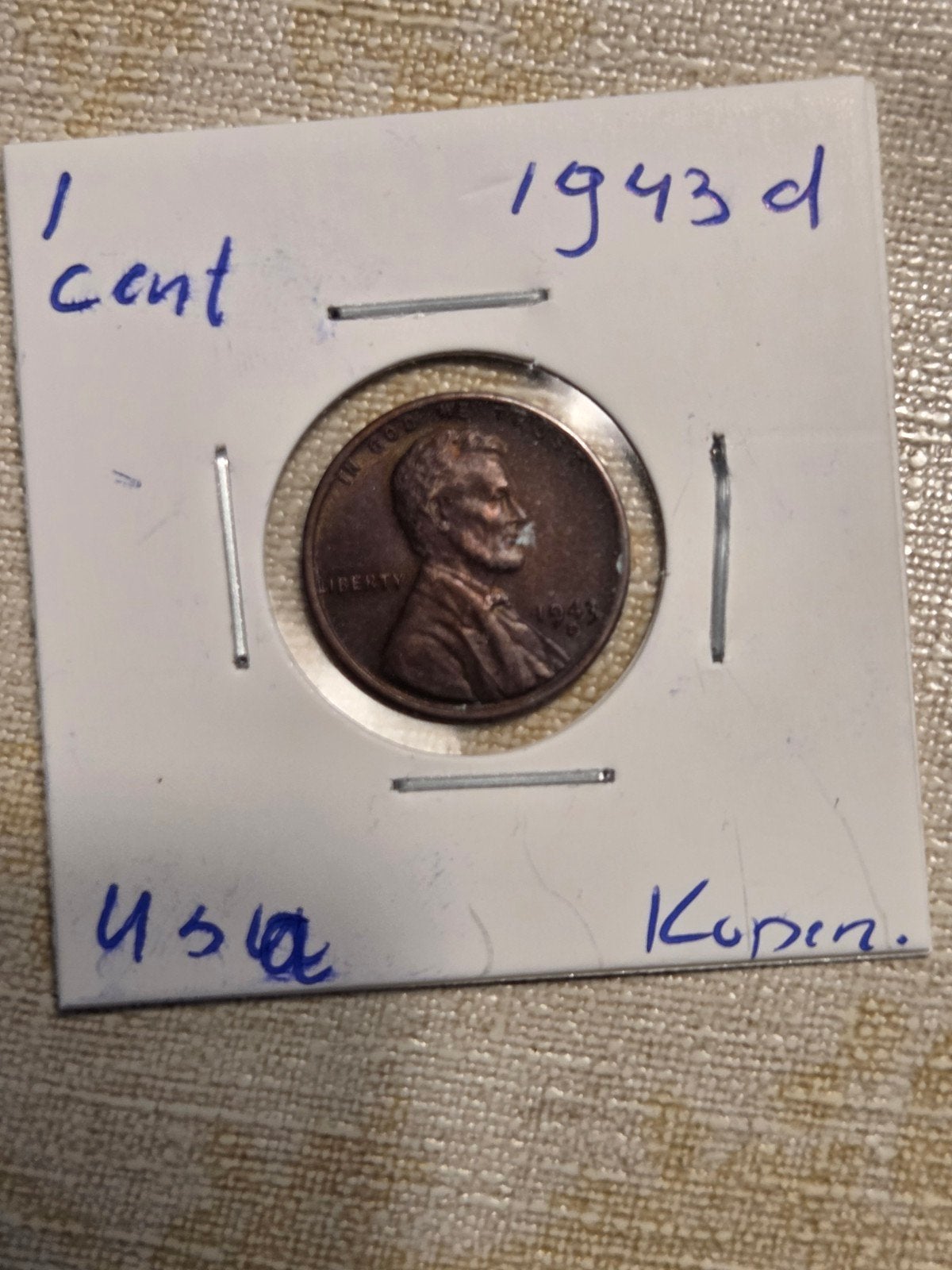 1943 D Lincoln Cent (USA) - Koperen Munt, Postzegels en Munten, Ophalen of Verzenden, Noord-Amerika, Losse munt
