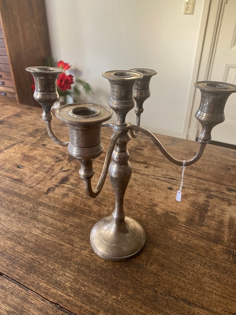 Brocante, 5-armige verchroomde/verzilverde kandelaar, Ophalen of Verzenden