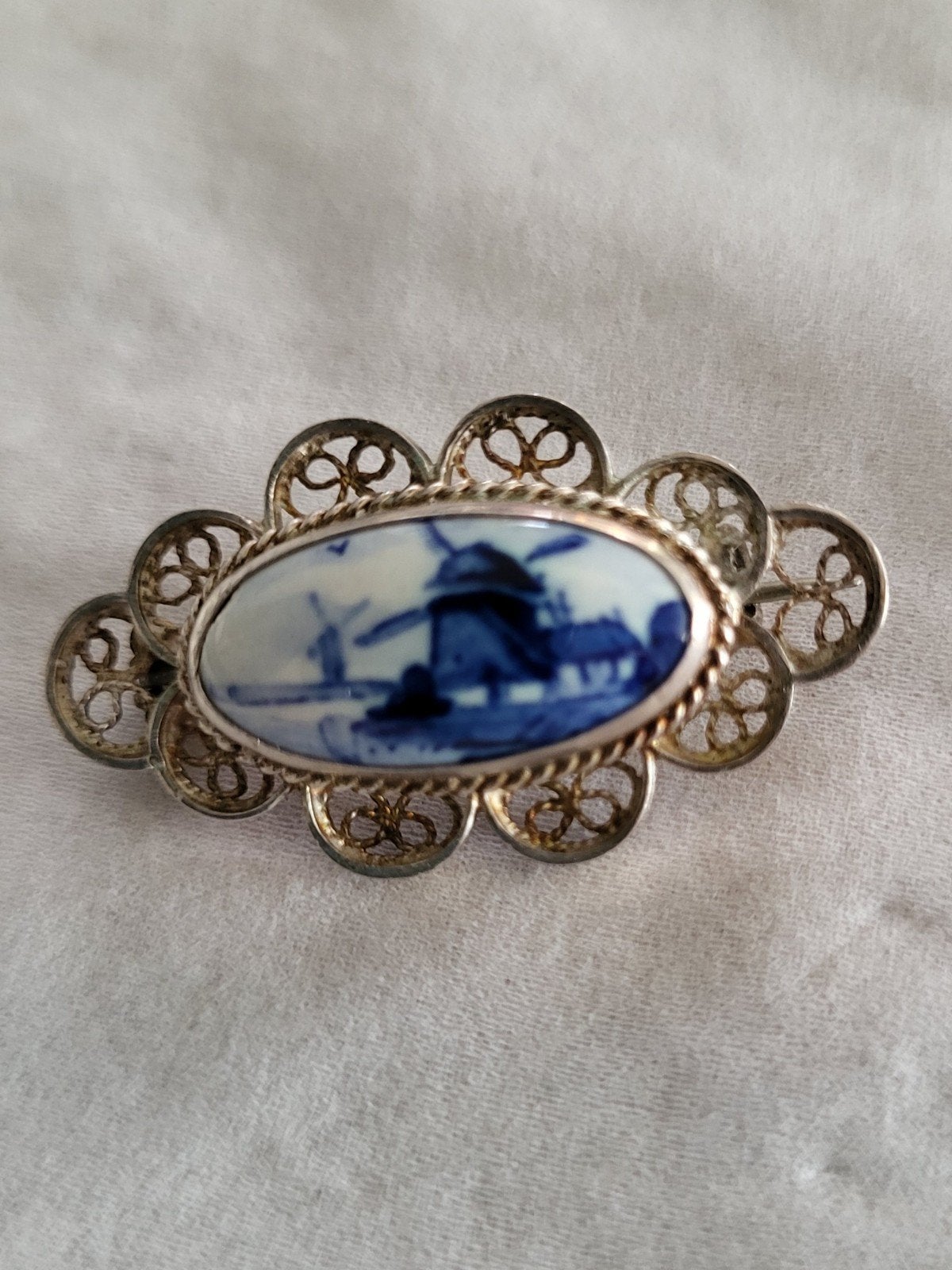 Vintage broche, Delfts blauw, Antiek en Kunst, Ophalen