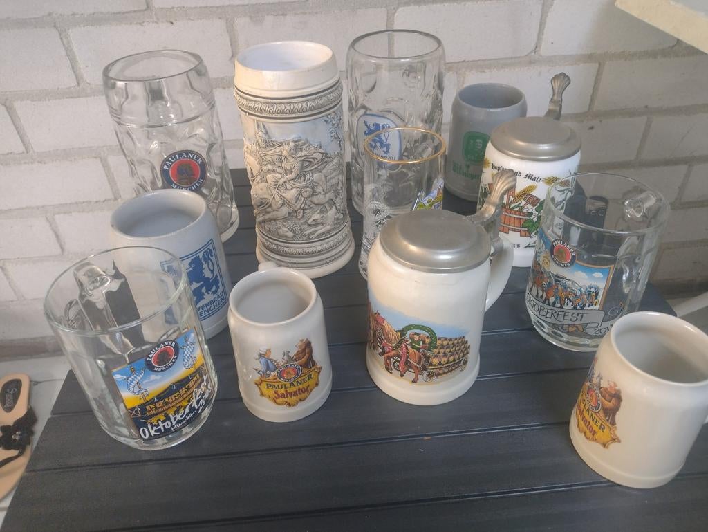Verzameling Duitse bierpullen / grote bierglazen oa Paulaner, Verzamelen, Ophalen, Gebruikt, Bierglas