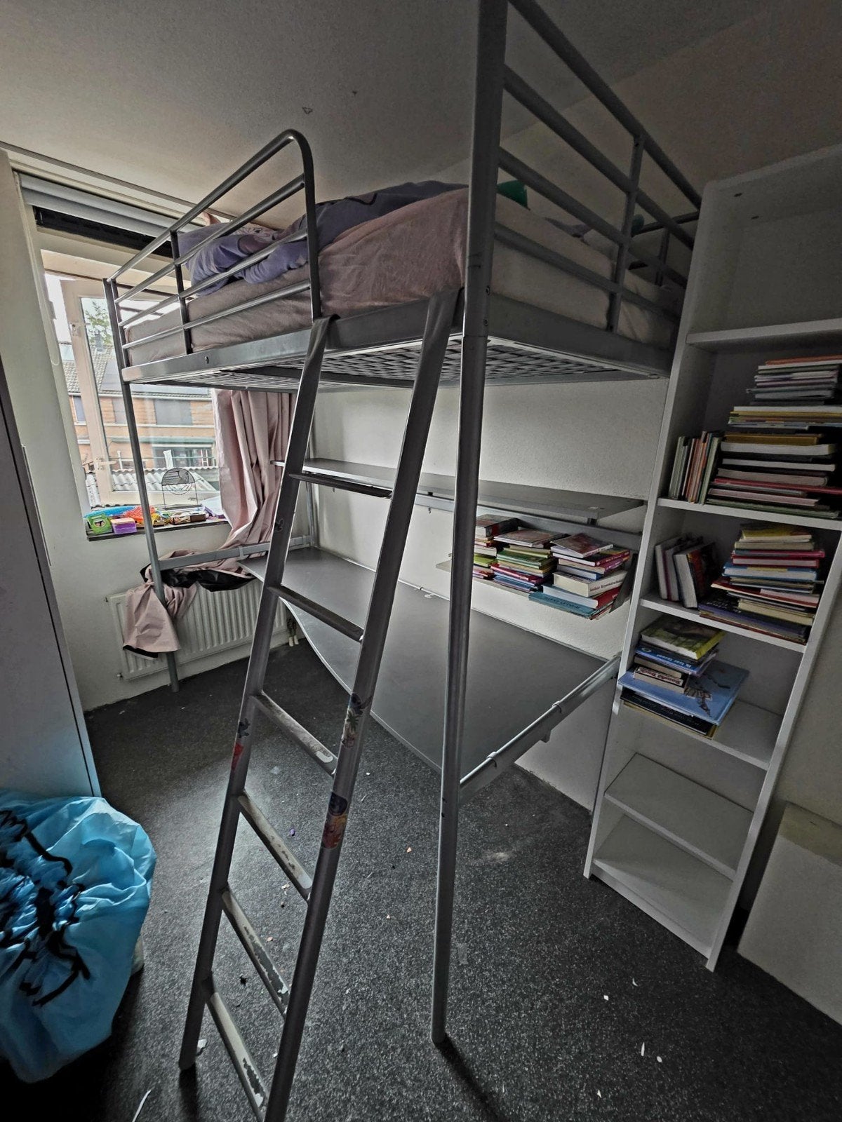 Hoogslaper met bureau - Grijs, Ophalen, Gebruikt, Eenpersoons, 200 cm