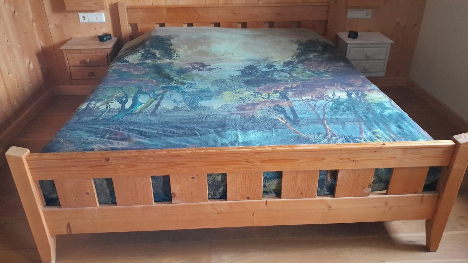 Grenen houten bed-ombouw, Huis en Inrichting, Ophalen, Gebruikt, Bruin, Tweepersoons