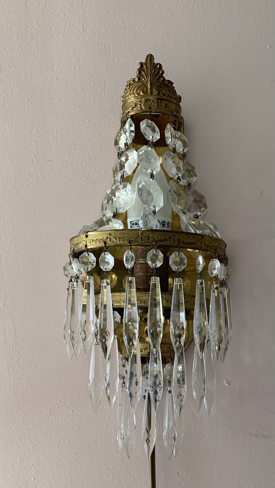 Kristallen wandlamp, Overige materialen, Gebruikt, Ophalen of Verzenden, Goud