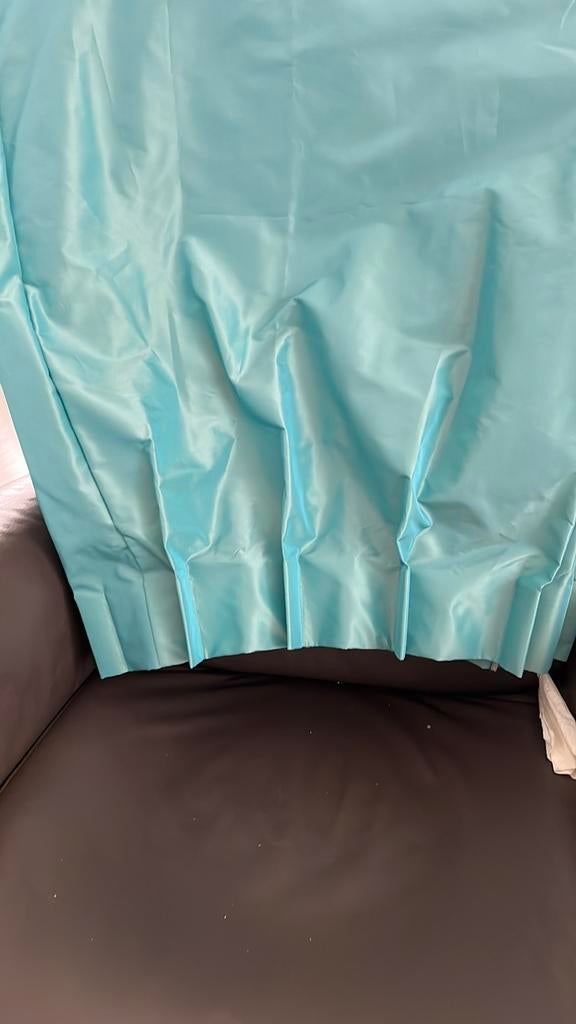 Mooie kant en klare overgordijnen kleur turquoise!, Blauw, Ophalen of Verzenden, Zo goed als nieuw, 200 cm of meer