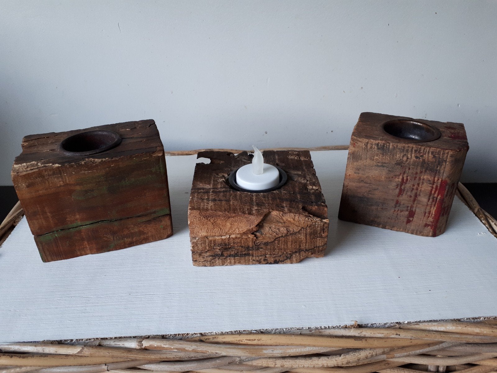 poer mini India waxinehouder rustiek hout, Bruin, Waxinelichthouder, Ophalen of Verzenden, Zo goed als nieuw