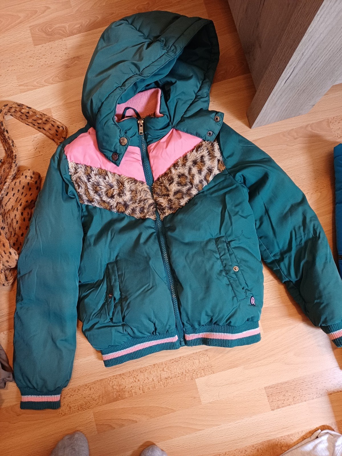 Quapi winterjas meisjes 9-10 jaar, groen met panterprint, Ophalen of Verzenden, Gebruikt, Quapi, Meisje