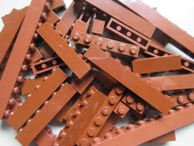 nr. 9859, 50 roodbruine stenen, 1 nop breed, div. maten., Ophalen of Verzenden, Zo goed als nieuw, Losse stenen, Lego