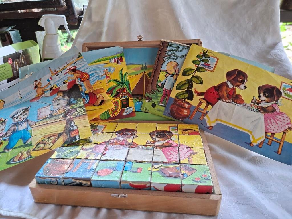 Antieke houten blokken puzzel 26 x 18 cm, Verzenden