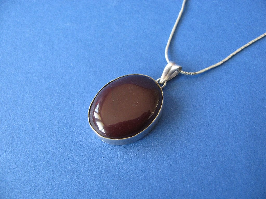 vintage zilveren ketting+ hanger met  bruine edelsteen, Ophalen of Verzenden, Zilver