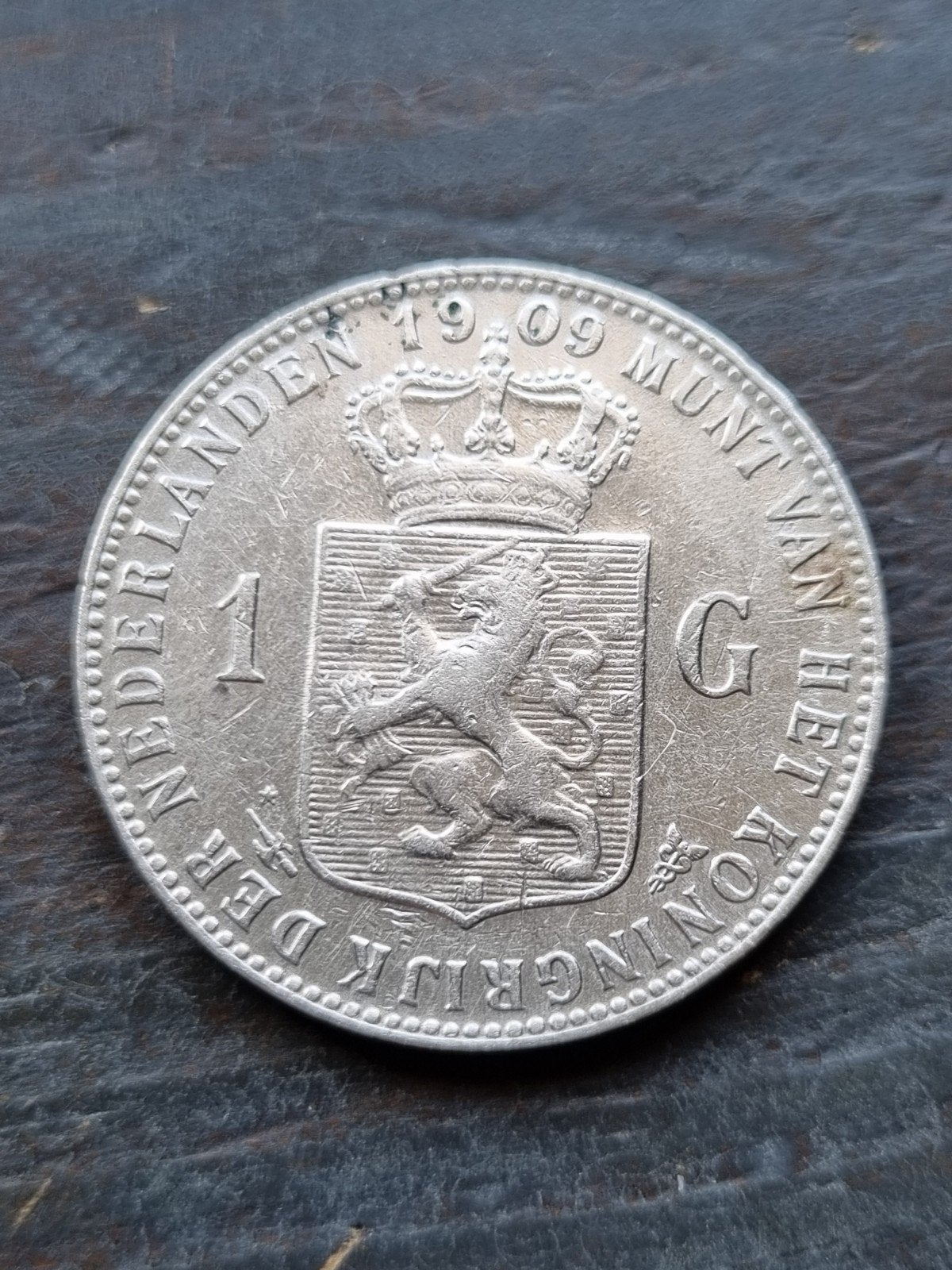 1 gulden 1909 Wilhelmina, Ophalen of Verzenden, Koningin Wilhelmina, 1 gulden, Zilver