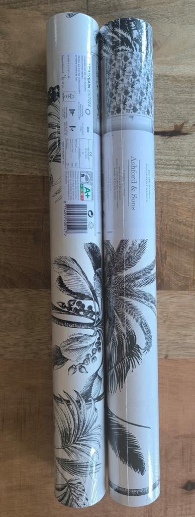 Vliesbehang Ashford & Sons met palmbomenpatroon (2 rollen), Ophalen of Verzenden, 10 tot 25 m², Zwart, Tropisch, Palmbomen
