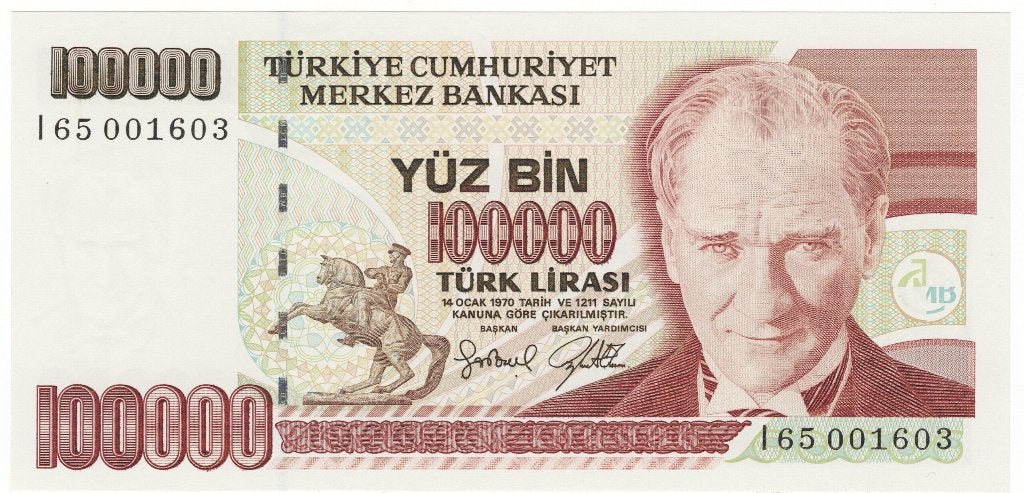 24-2552 Turkije 100.000 lire, Ophalen of Verzenden, Midden-Oosten, Los biljet