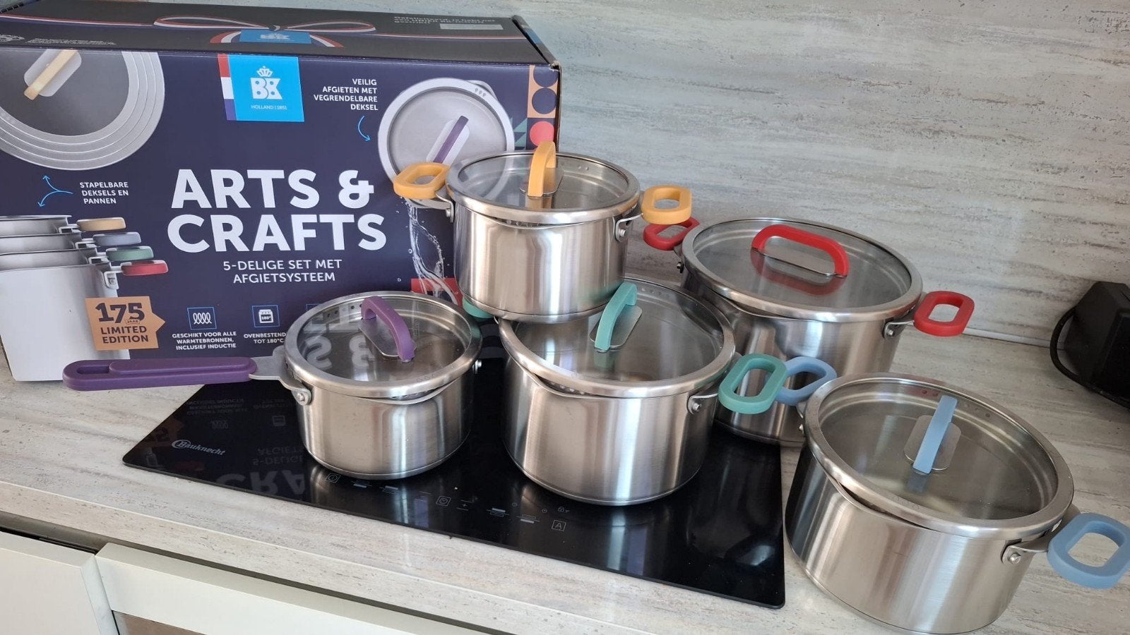 BK Pannenset 5-delig 'Arts & Crafts' Limited Edition NIEUW, Huis en Inrichting, Ophalen, Geschikt voor inductie, BK, Nieuw