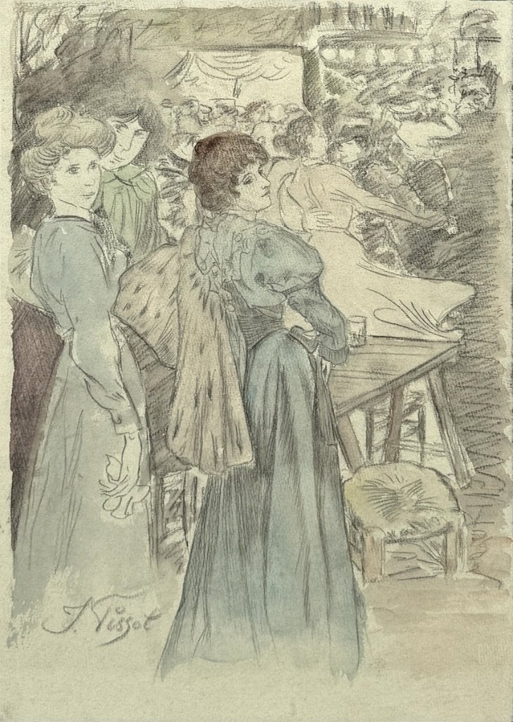 338. Aquareltekening, James Tissot – damesportret, 19e eeuw