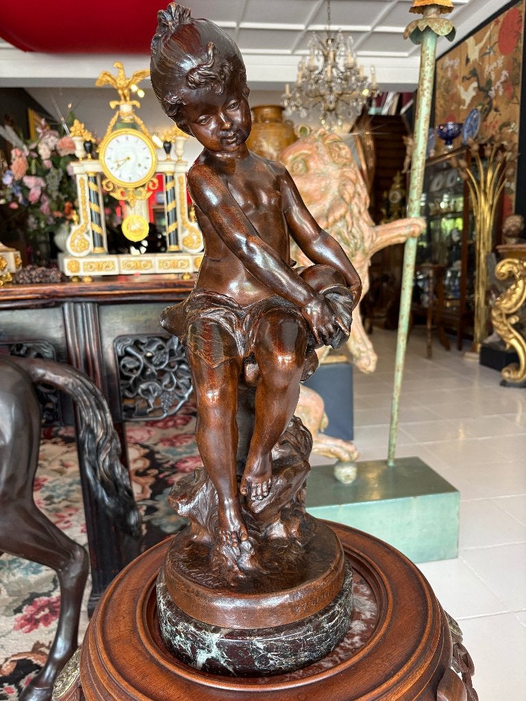 Fraaie grote bronzen figuur Marcel Debut 1865-1933, Overige onderwerpen, Brons, Beeld, Bruin