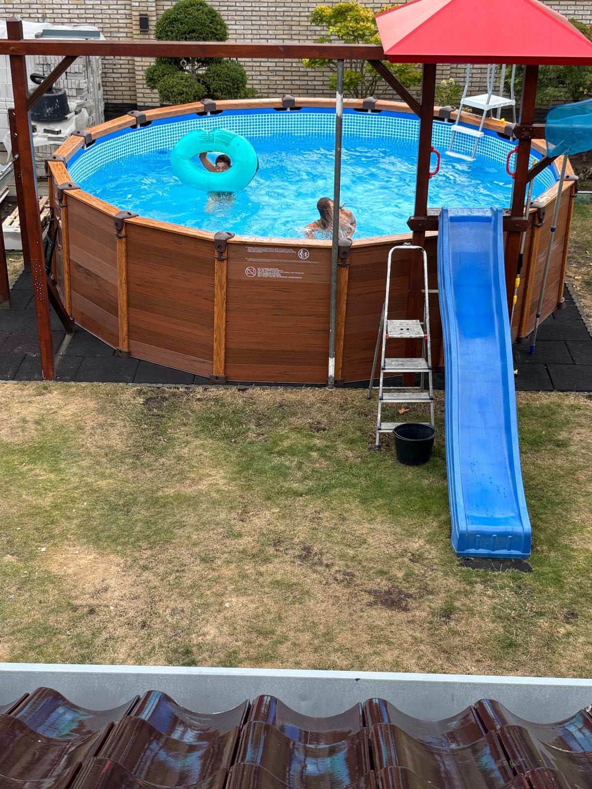 Zwembad met kunststof ombouw, 5.25m doorsnee, 1.25m hoog, Tuin en Terras, Gebruikt, Rond, 300 cm of meer, Ophalen