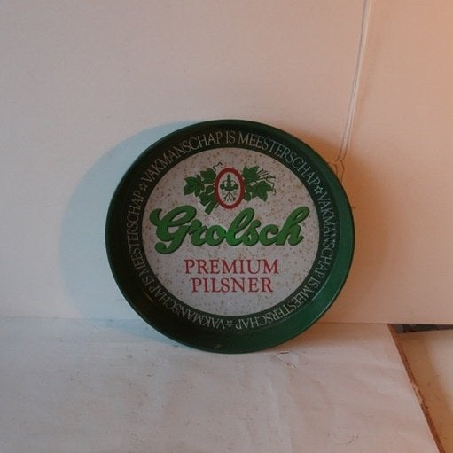 Grolsch bier dienblad rond groen origineel vintage retro, Ophalen of Verzenden, Gebruikt, Overige typen, Grolsch