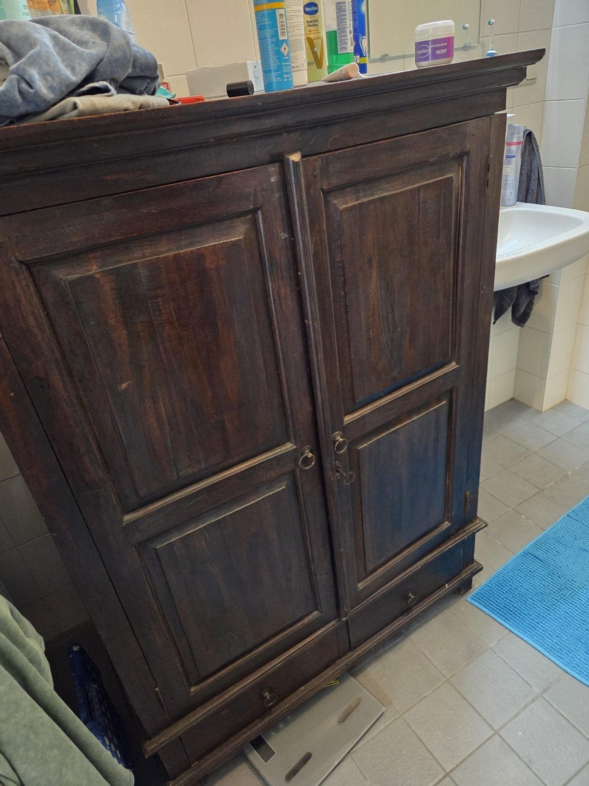 Massief houten kast met lades en planken, Ophalen, Gebruikt, Met deur(en), Rustiek