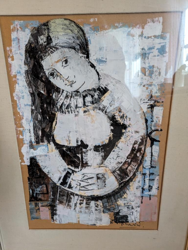 Abstract schilderij van een vrouw, gesigneerd, Ophalen of Verzenden
